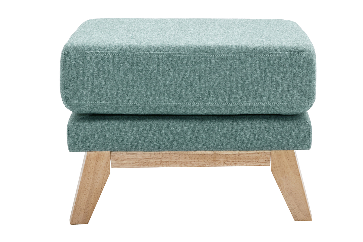 Pouf repose-pieds déhoussable scandinave en tissu vert de gris et bois clair OSLO